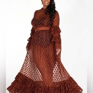 Sheer brown long dress with zipper closure